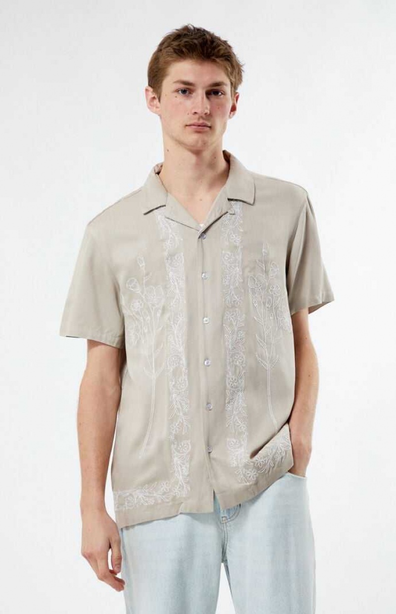 Camisas PacSun Gray Stitch Pattern Woven Camp Hombre Gris | COSEP7061