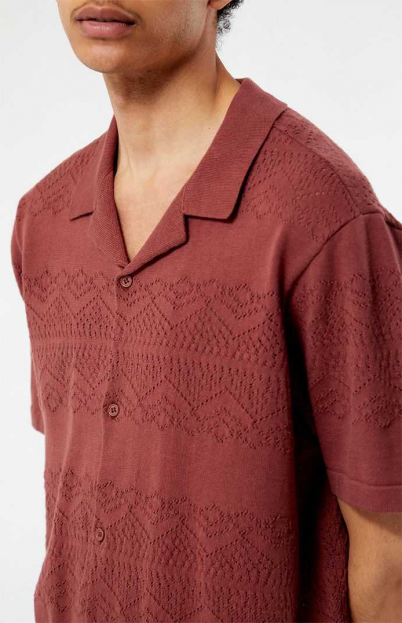 Camisas PacSun Hudson Burgundy Oversized Camp Hombre Burdeos | PDJVS7396