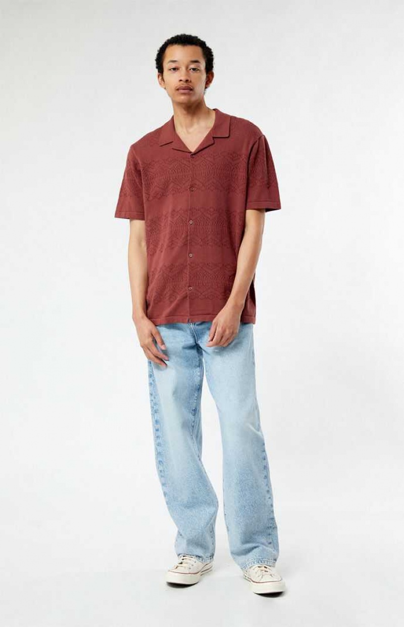 Camisas PacSun Hudson Burgundy Oversized Camp Hombre Burdeos | PDJVS7396