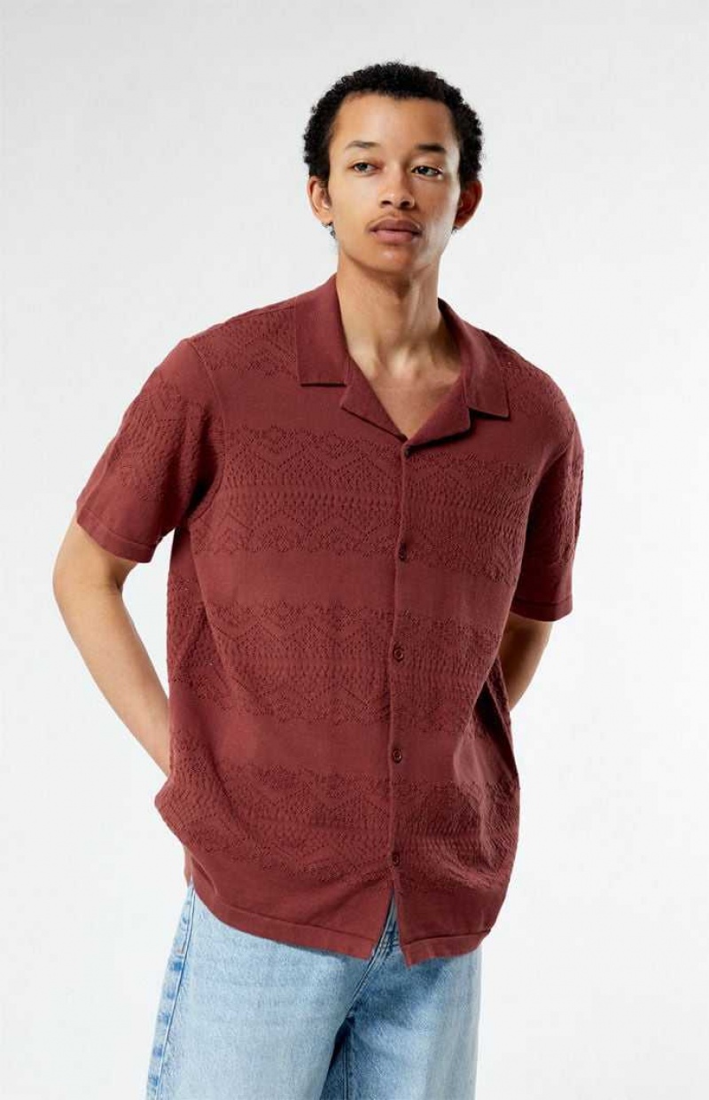 Camisas PacSun Hudson Burgundy Oversized Camp Hombre Burdeos | PDJVS7396