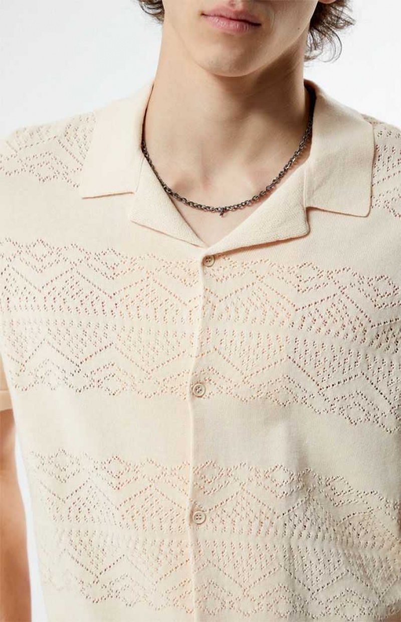 Camisas PacSun Hudson Cream Oversized Camp Hombre Creme | RVBYX6018