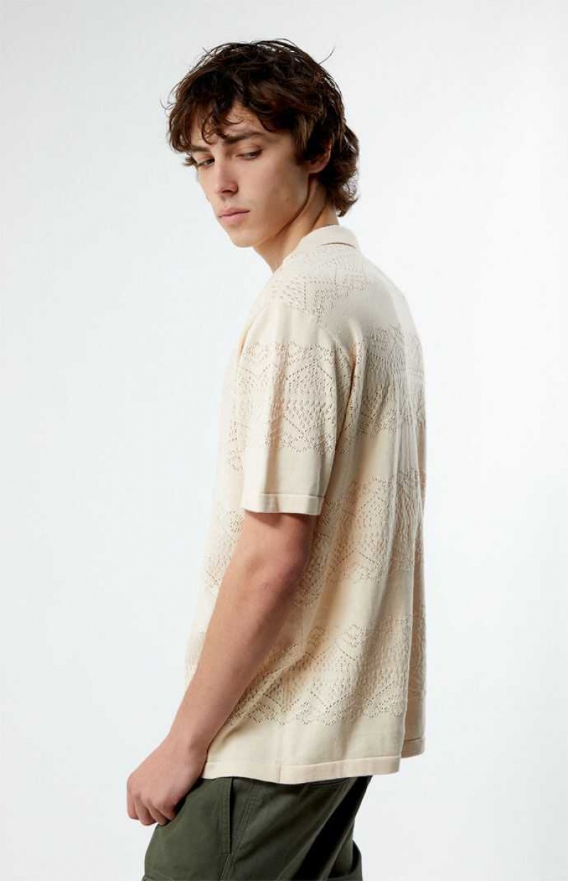 Camisas PacSun Hudson Cream Oversized Camp Hombre Creme | RVBYX6018