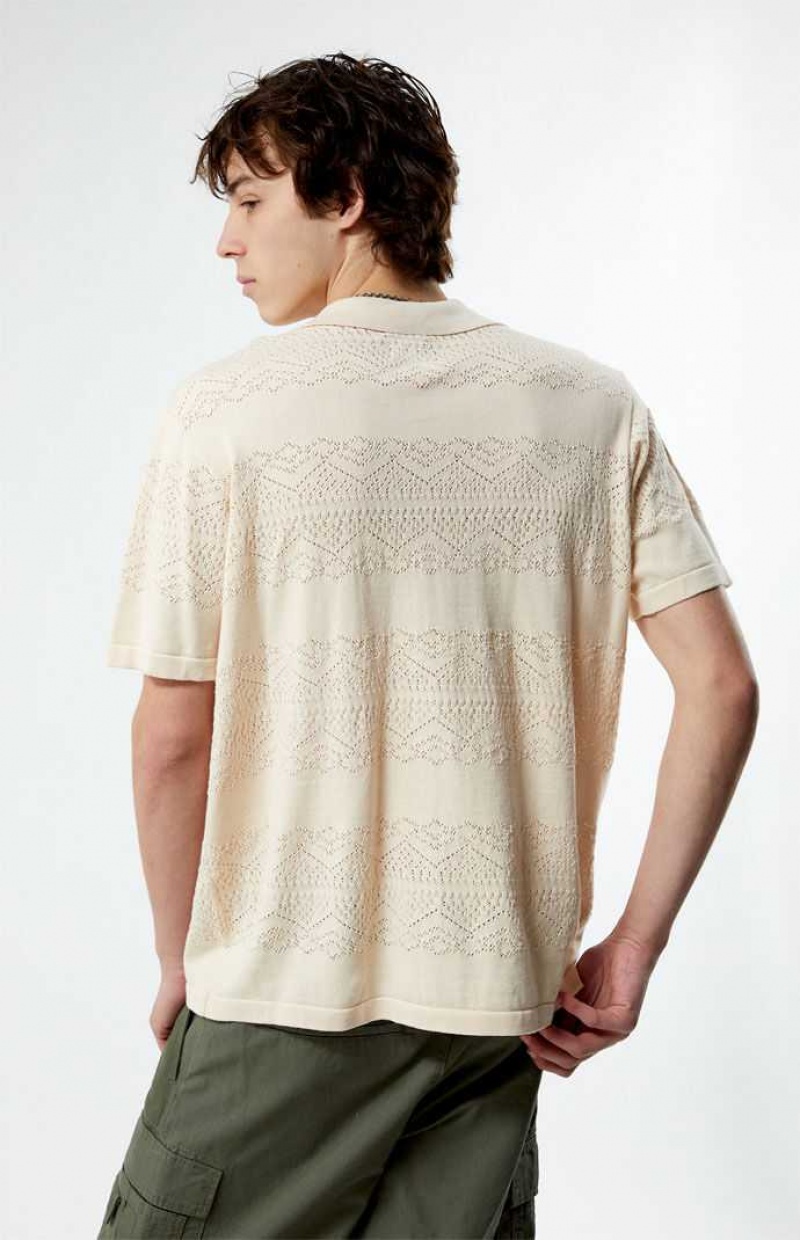 Camisas PacSun Hudson Cream Oversized Camp Hombre Creme | RVBYX6018