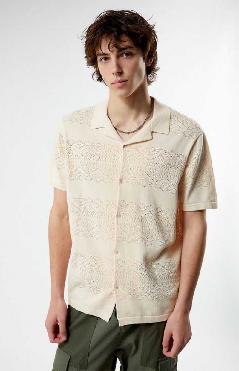 Camisas PacSun Hudson Cream Oversized Camp Hombre Creme | RVBYX6018