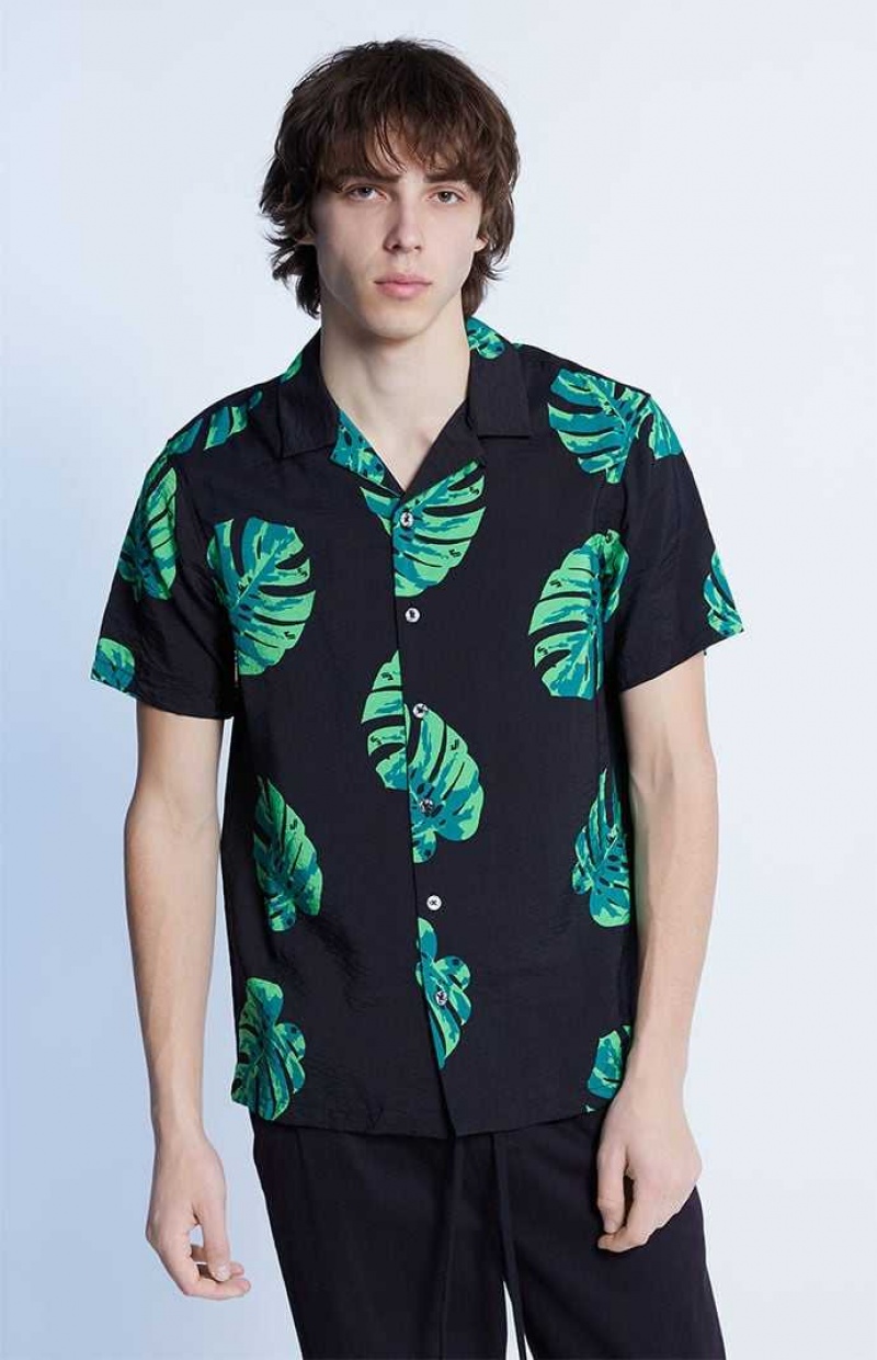 Camisas PacSun Monstera Resort Camp Hombre Negras | VNKZB6708