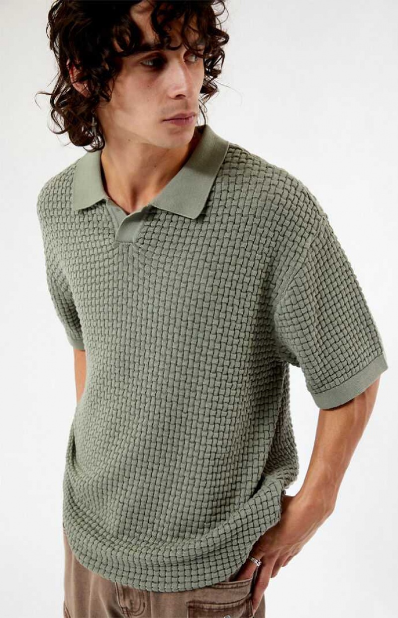 Camisas PacSun Olive Open Knit Polo Hombre Verde | ICQWP1096