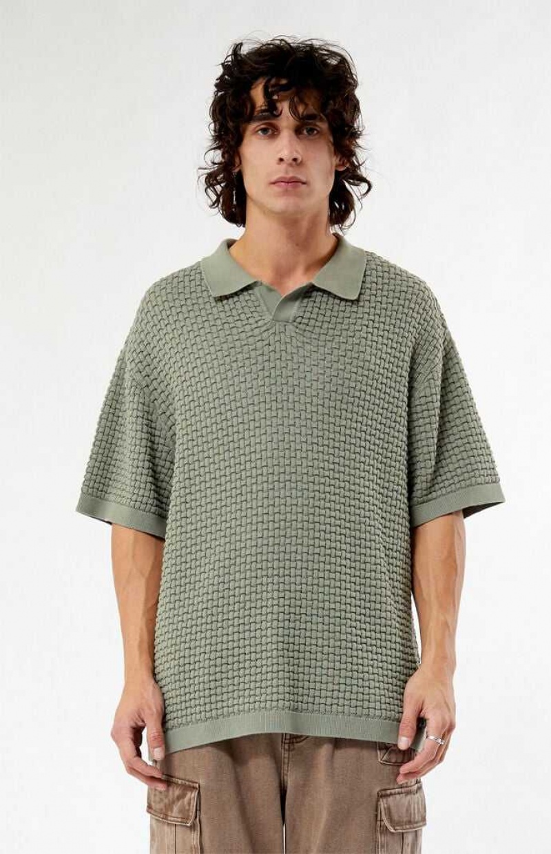 Camisas PacSun Olive Open Knit Polo Hombre Verde | ICQWP1096