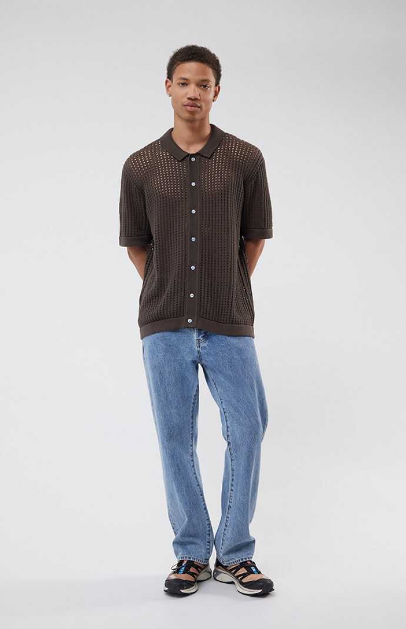 Camisas PacSun Open Knit 2.0 Woven Camp Hombre Marrones | ZEGMI7029