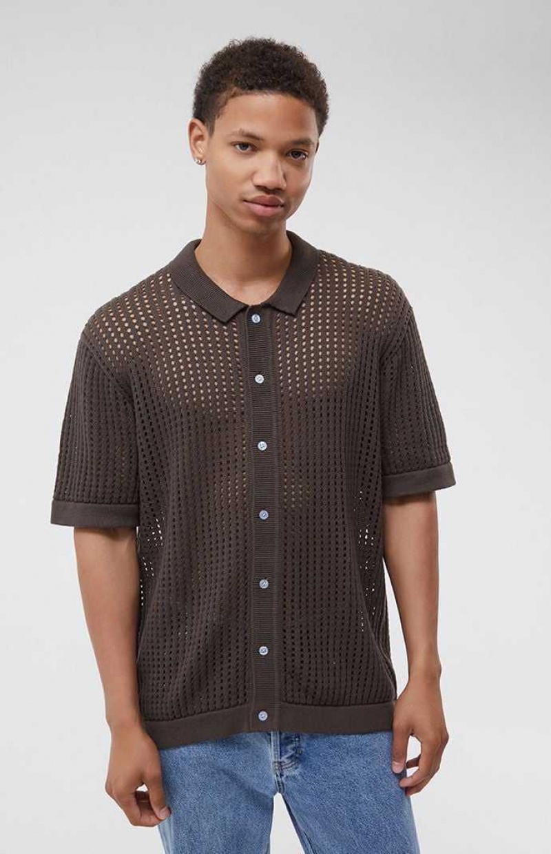 Camisas PacSun Open Knit 2.0 Woven Camp Hombre Marrones | ZEGMI7029