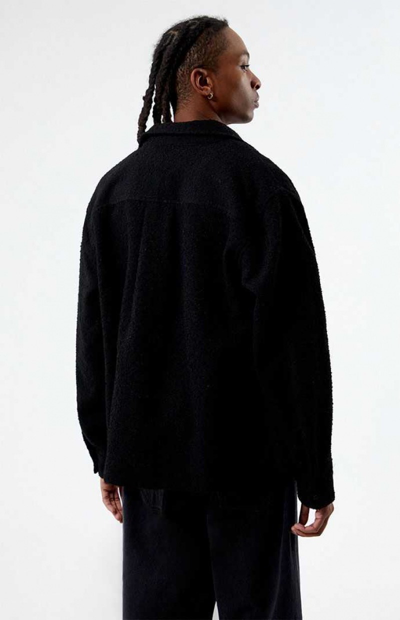 Camisas PacSun Oversized Wooly Solid Shacket Hombre Negras | BQUZS7056