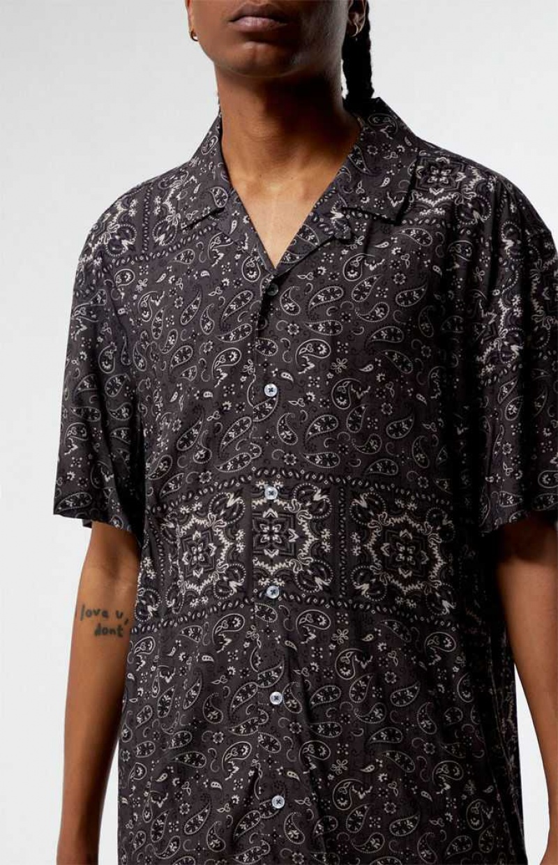 Camisas PacSun Paisley Camp Hombre Negras | NFVDH3592