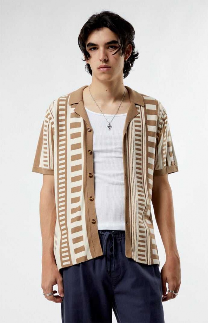 Camisas PacSun Pattern Knit Woven Hombre Marrones | PQZSB9052