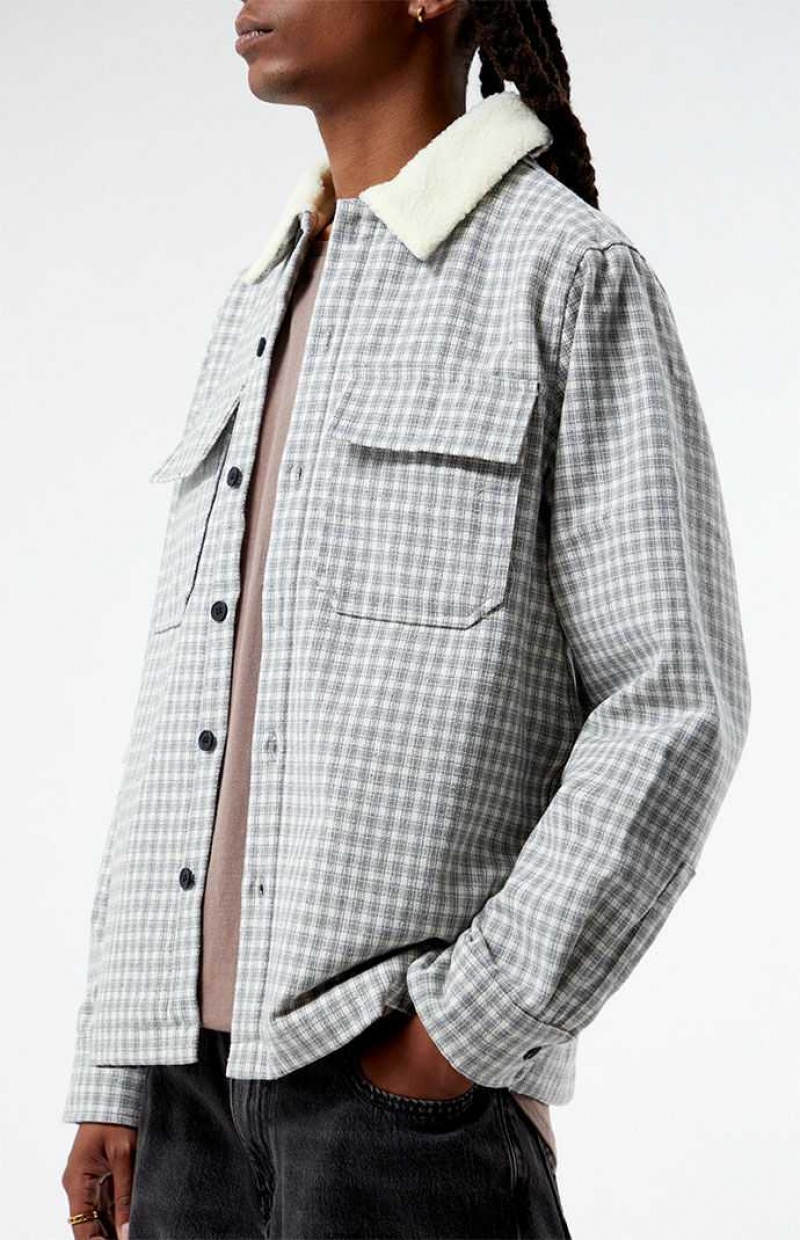 Camisas PacSun Plaid Sherpa Shacket Hombre Gris | YWTMU6407