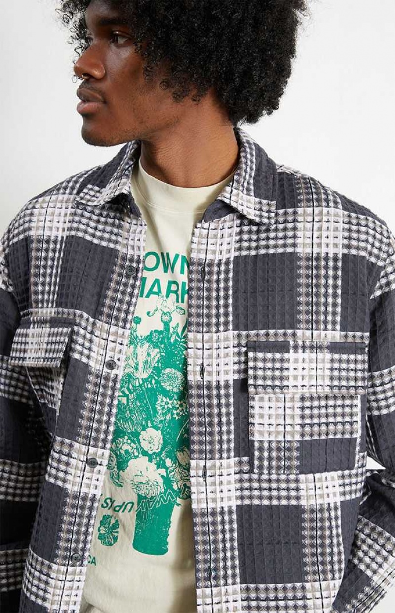 Camisas PacSun Plaid Waffle Hombre Negras | HCTIE3685