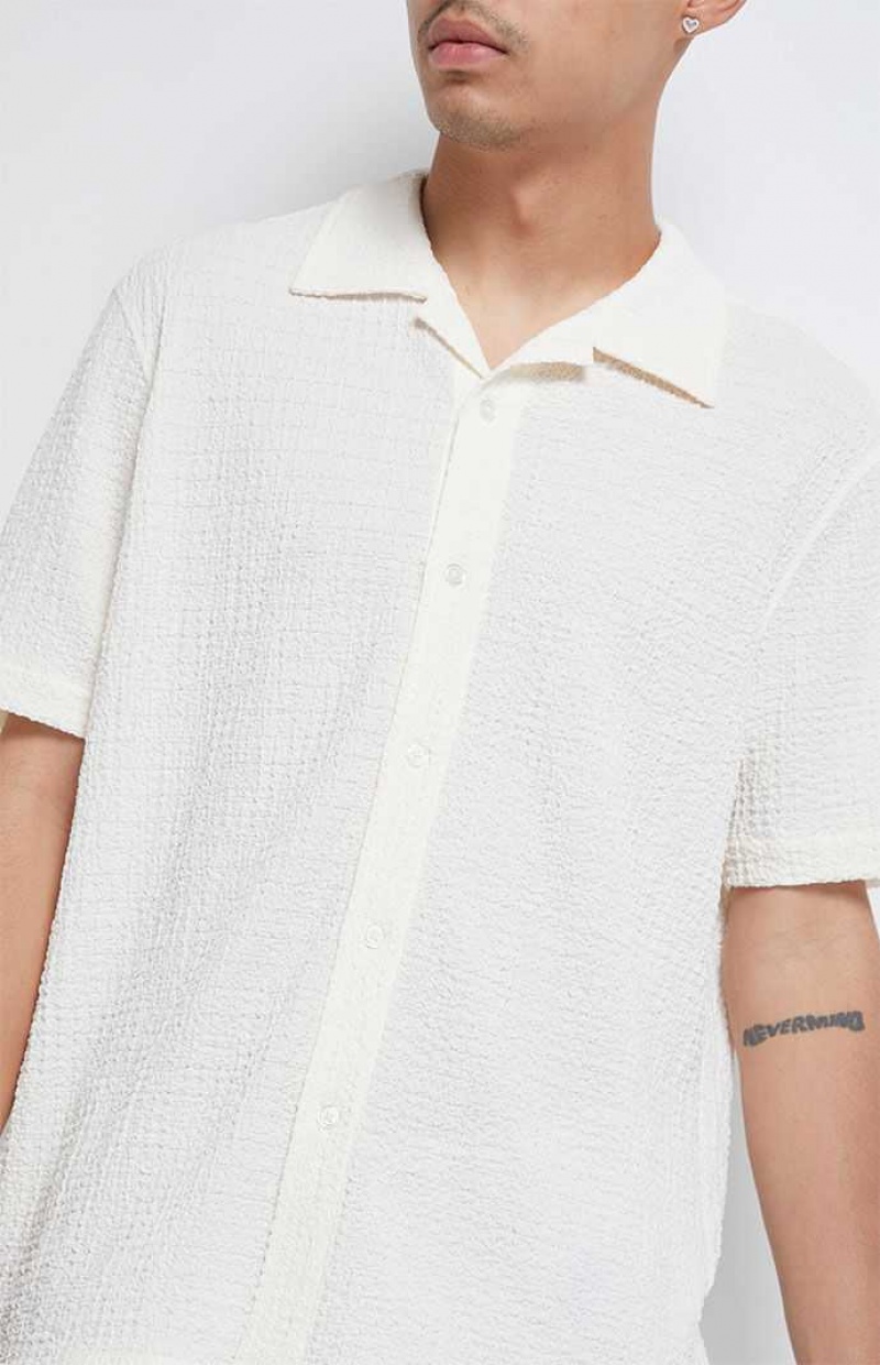 Camisas PacSun Pointelle Woven Button Down Hombre Creme | GWQTR8095