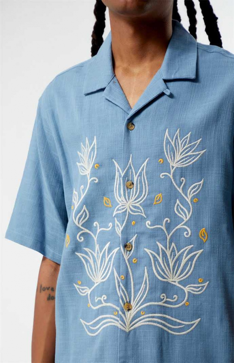 Camisas PacSun Provincial Blue Oversized Camp Hombre Azules | YQLVW7653