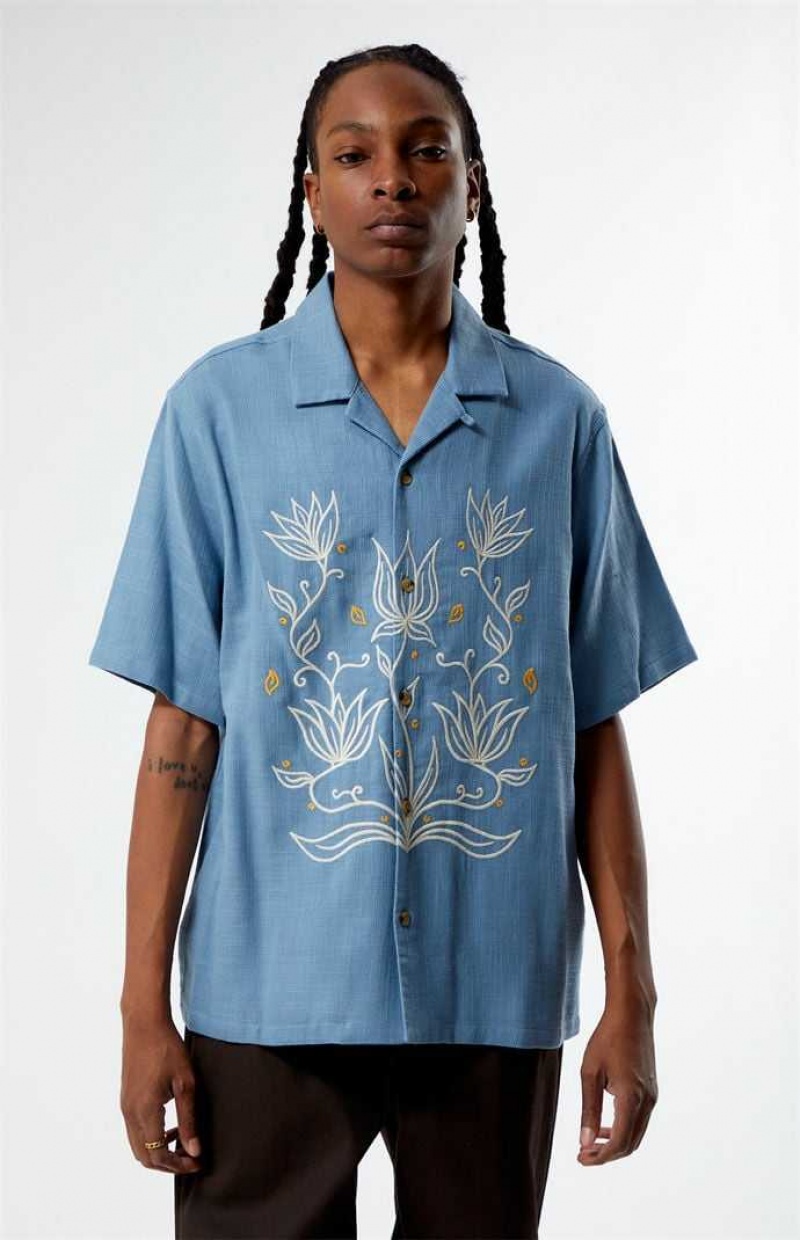 Camisas PacSun Provincial Blue Oversized Camp Hombre Azules | YQLVW7653