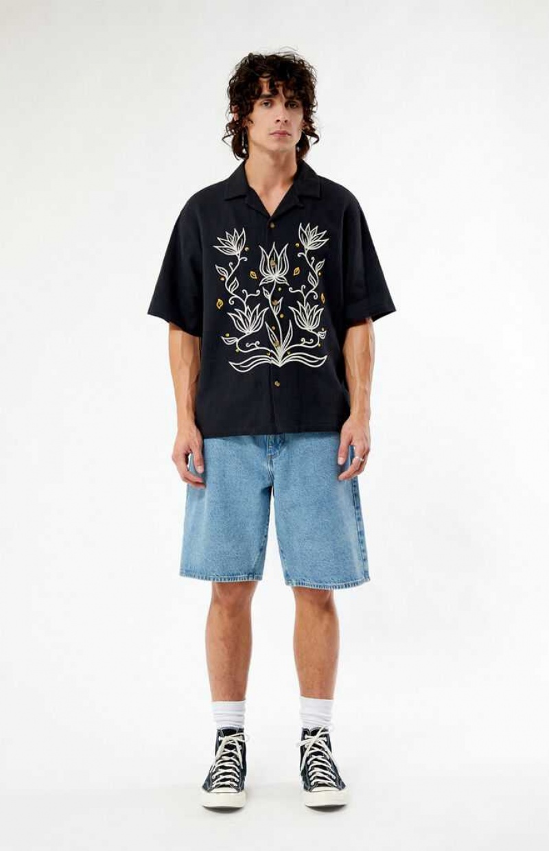 Camisas PacSun Provincial Oversized Embroidered Camp Hombre Negras | UAXBT8291