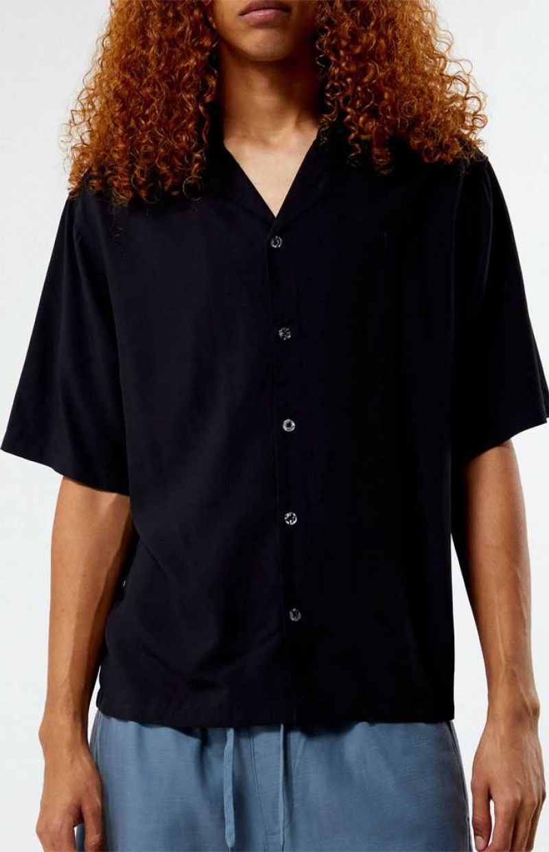 Camisas PacSun Recycled Solid Black Oversized Camp Hombre Negras | MEGTV7691