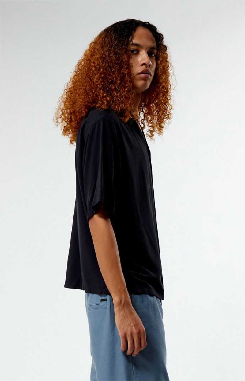 Camisas PacSun Recycled Solid Black Oversized Camp Hombre Negras | MEGTV7691