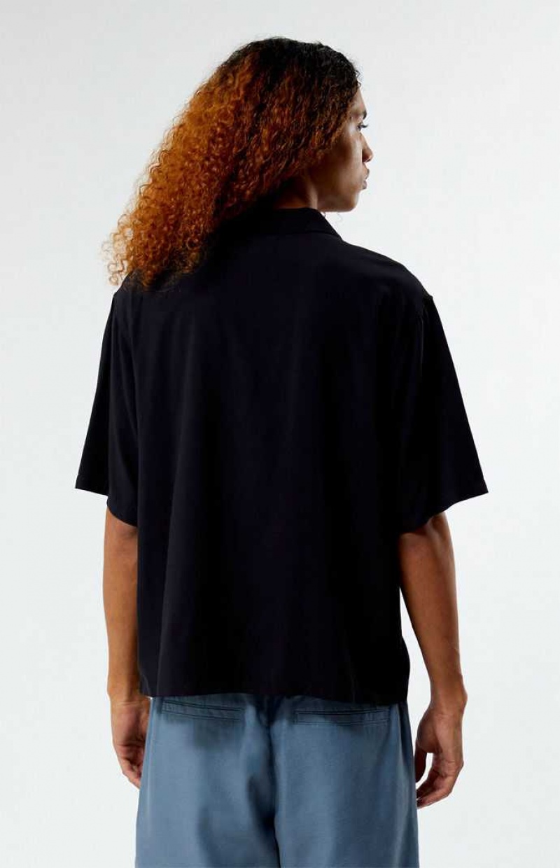 Camisas PacSun Recycled Solid Black Oversized Camp Hombre Negras | MEGTV7691