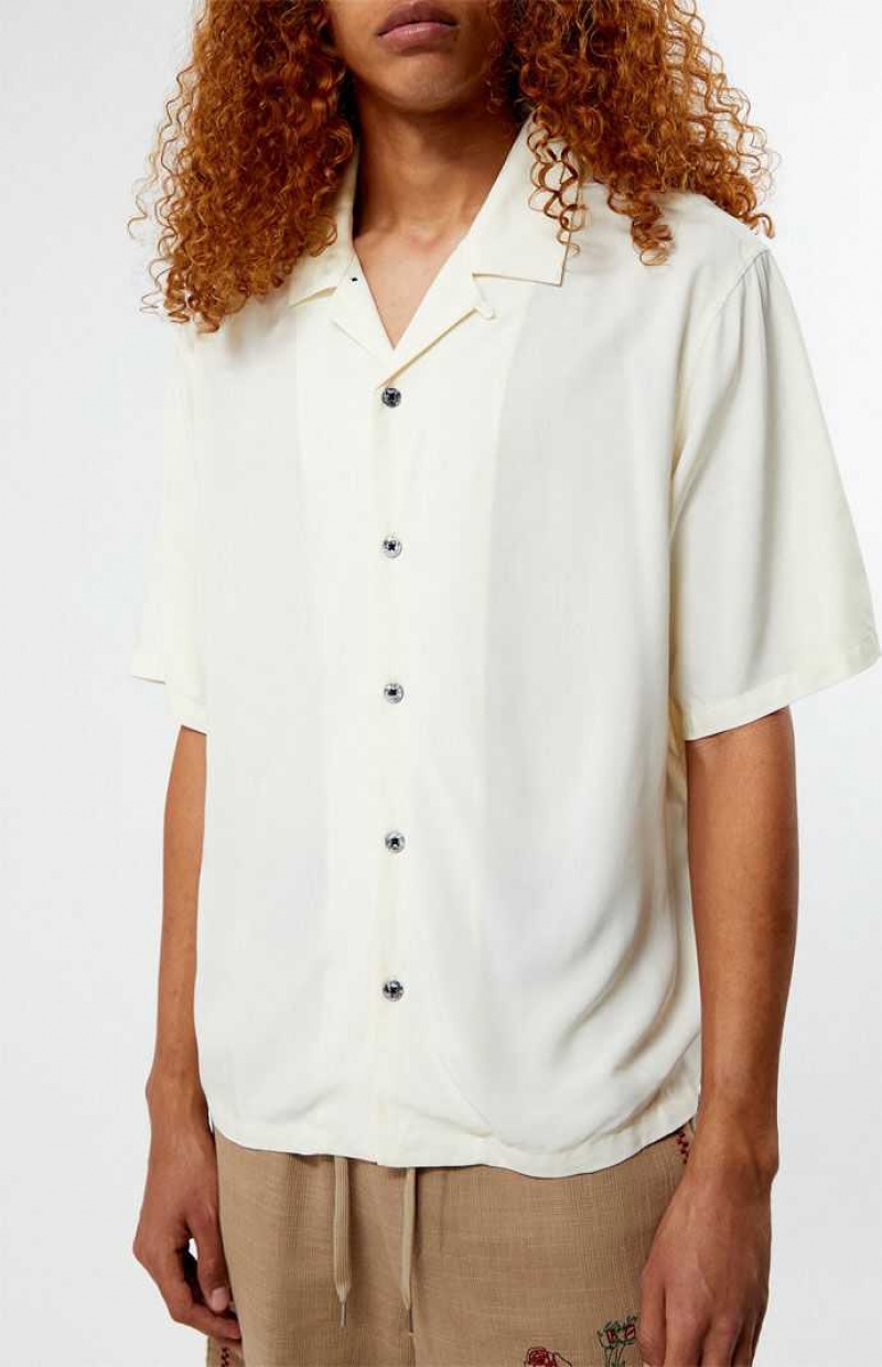 Camisas PacSun Recycled Solid White Camp Hombre Creme | WUGQF9275