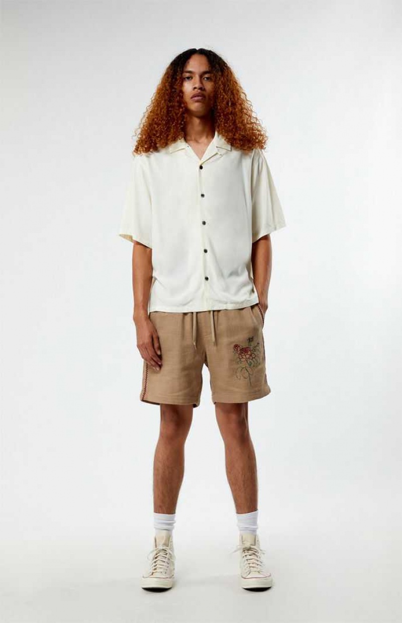 Camisas PacSun Recycled Solid White Camp Hombre Creme | WUGQF9275