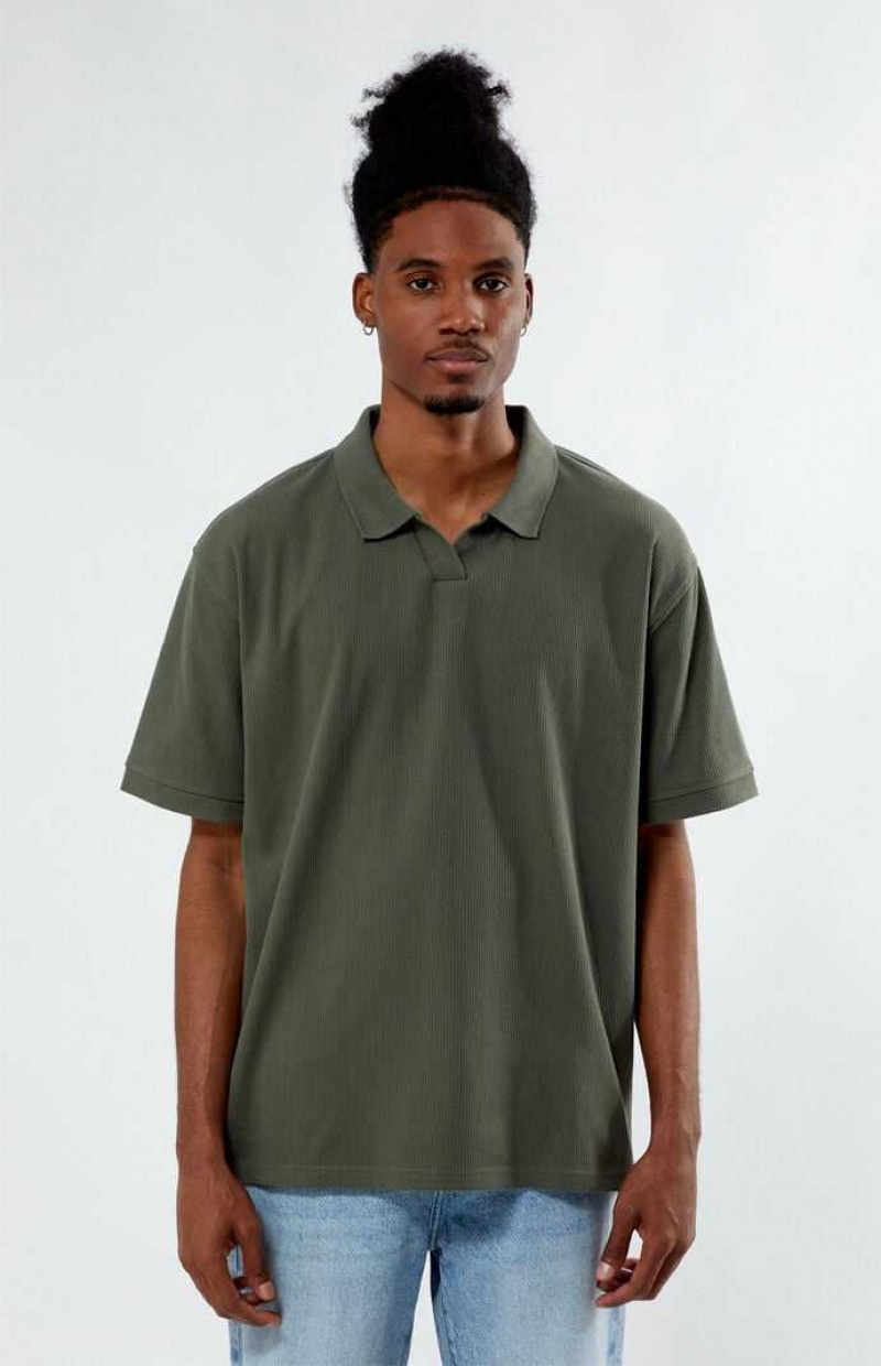 Camisas PacSun Rib Open Polo Hombre Verde Oliva | TAJIB2138