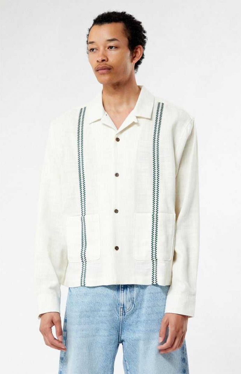 Camisas PacSun Ronan Long Sleeve Camp Hombre Creme | DGTSJ5132