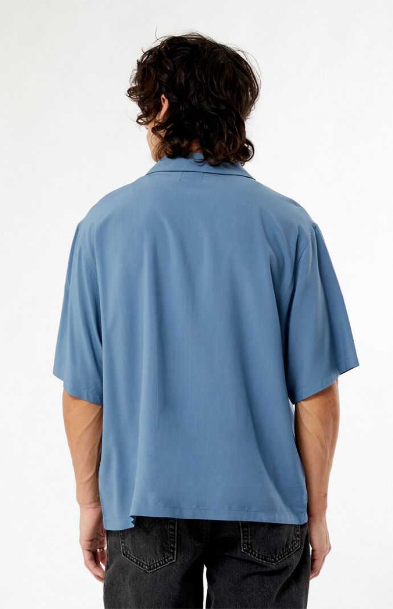 Camisas PacSun Solid Mirage Oversized Camp Hombre Azules | YWTPQ0571