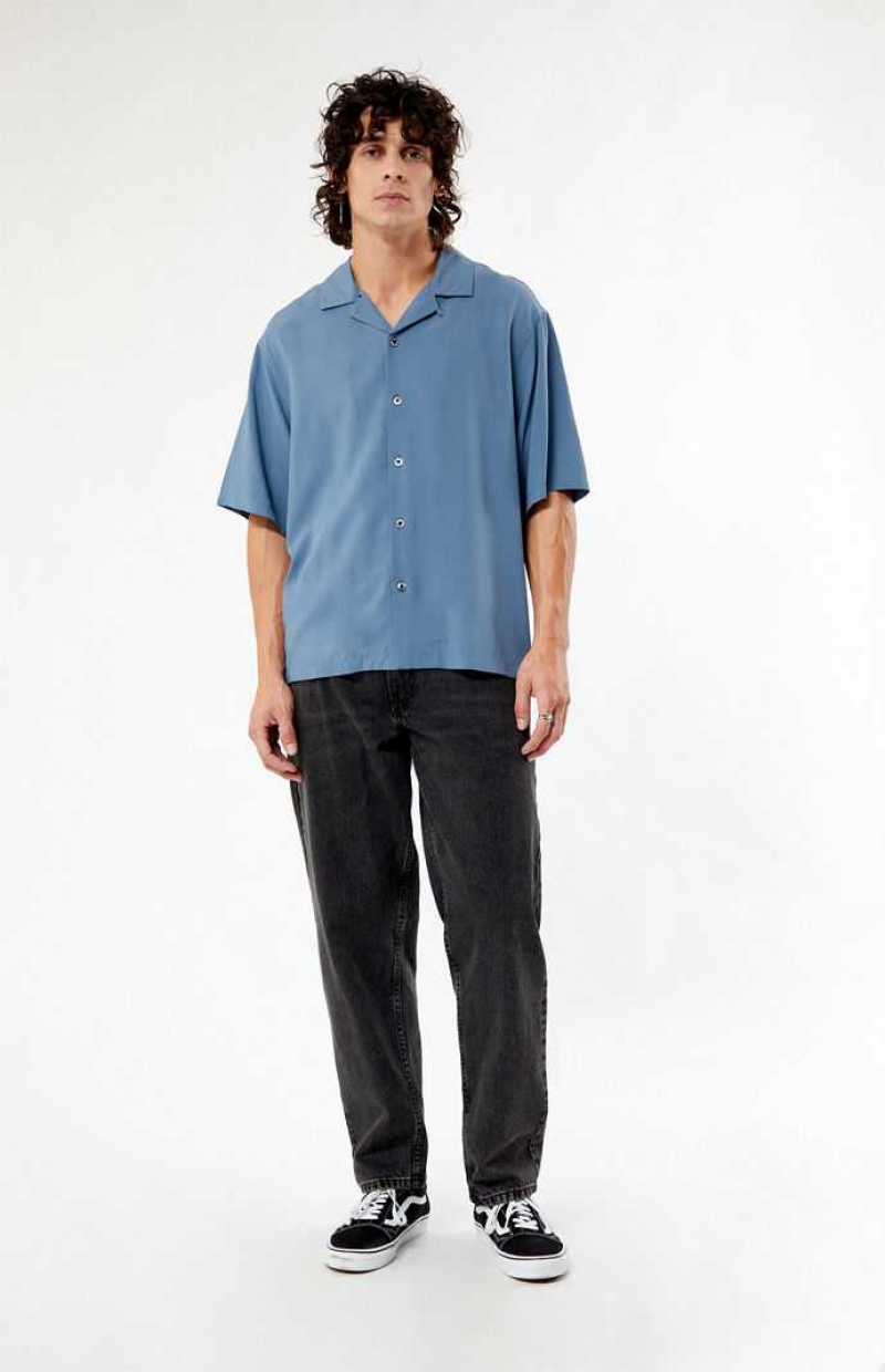 Camisas PacSun Solid Mirage Oversized Camp Hombre Azules | YWTPQ0571