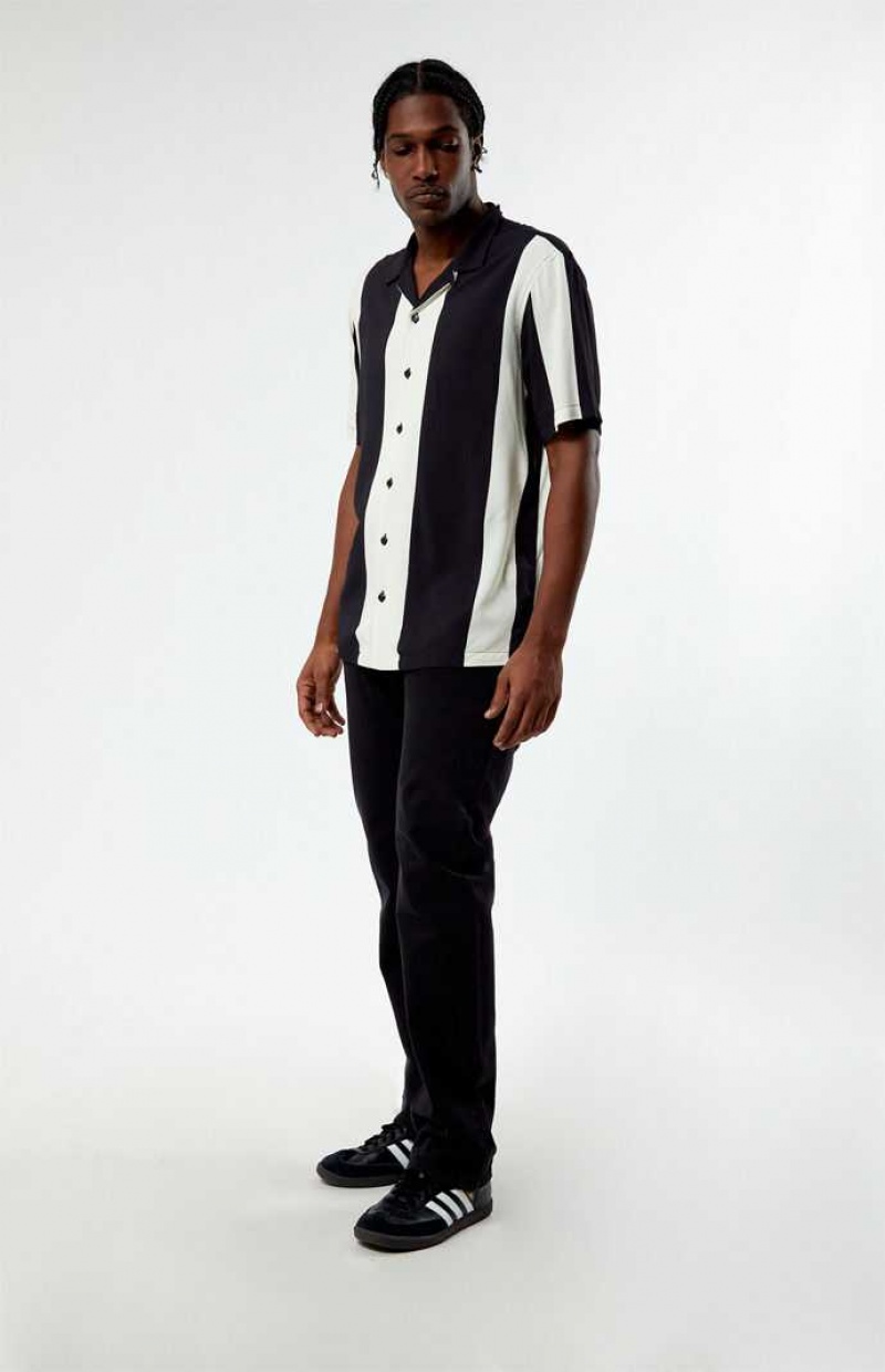 Camisas PacSun Stripe Neutrales Camp Hombre Negras Creme | DTXNH4901