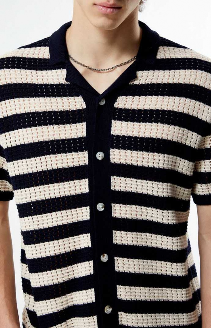 Camisas PacSun Stripe Open Knit Button Down Hombre Creme | LPIMQ6903