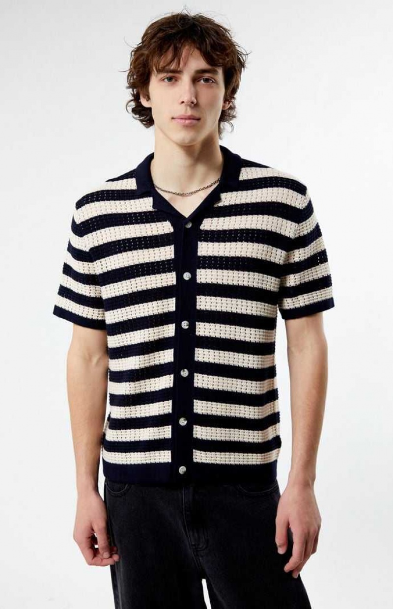 Camisas PacSun Stripe Open Knit Button Down Hombre Creme | LPIMQ6903