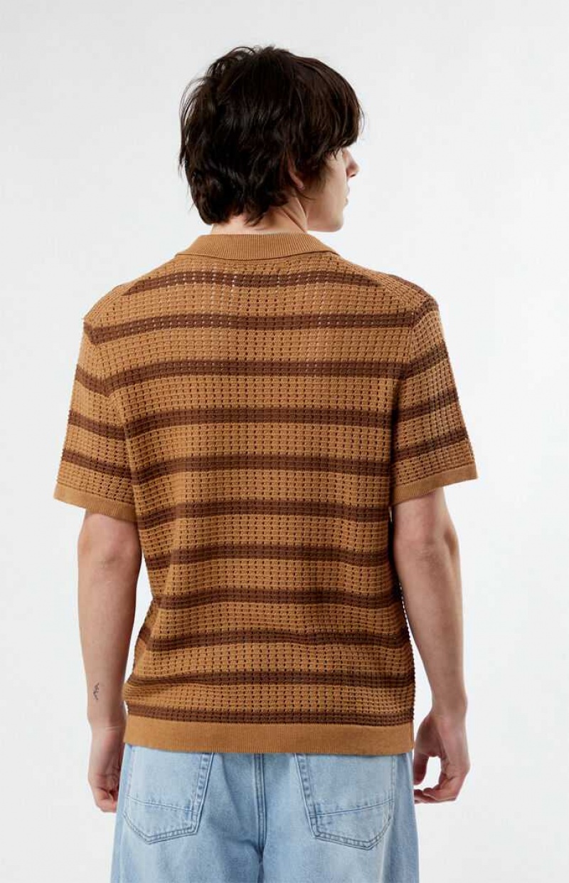 Camisas PacSun Stripe Open Knit Camp Hombre Marrones Marrones | OTXCD0481