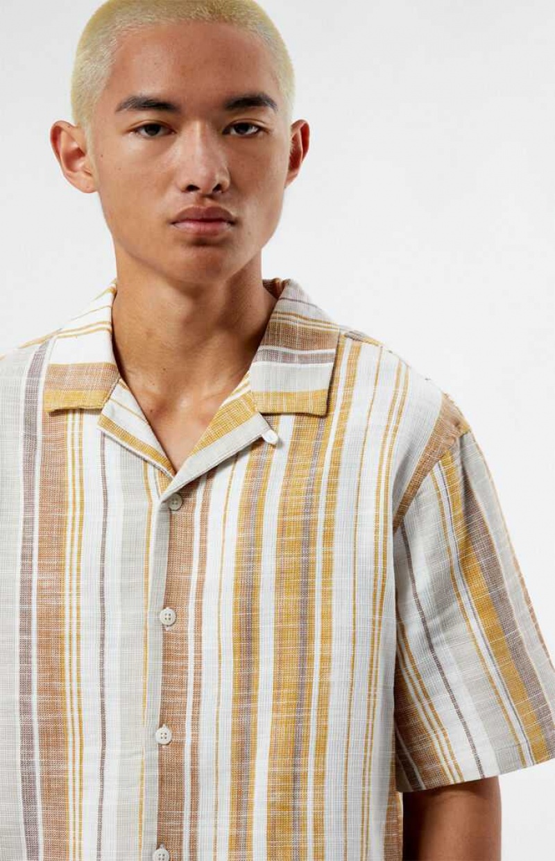 Camisas PacSun Tan A Rayas Camp Hombre Multicolor | ZXSRI0437