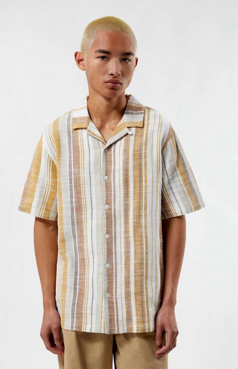 Camisas PacSun Tan A Rayas Camp Hombre Multicolor | ZXSRI0437