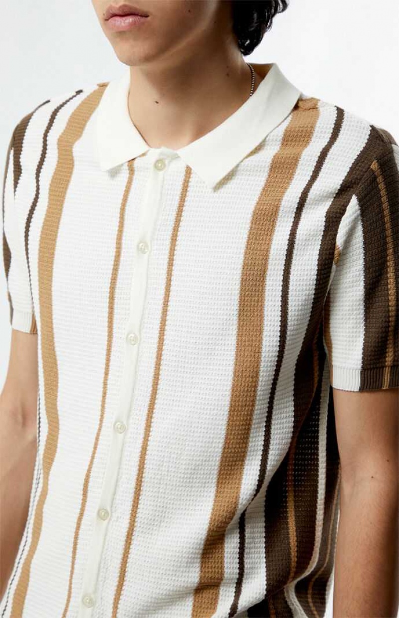 Camisas PacSun Tan Button Down Polo Hombre Creme Marrones | WXSDE2503