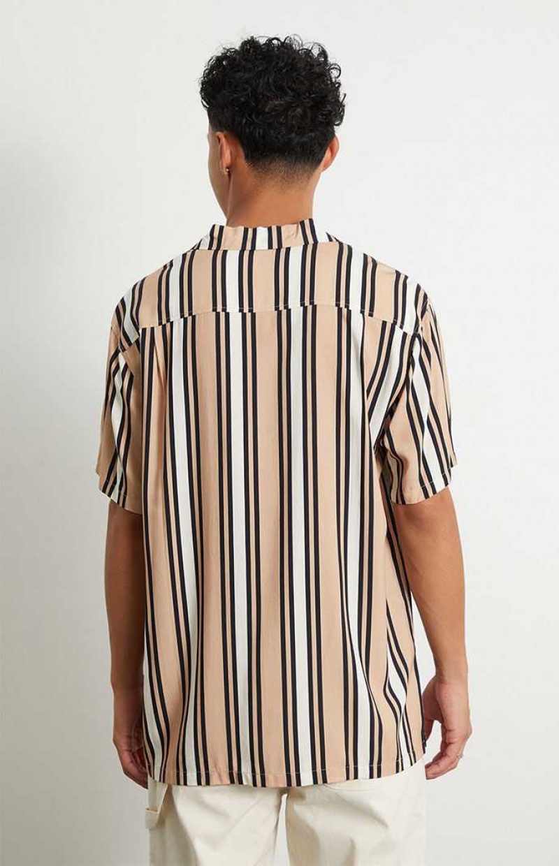 Camisas PacSun Tan Stripe Woven Camp Hombre Marrones | DYSXV5432