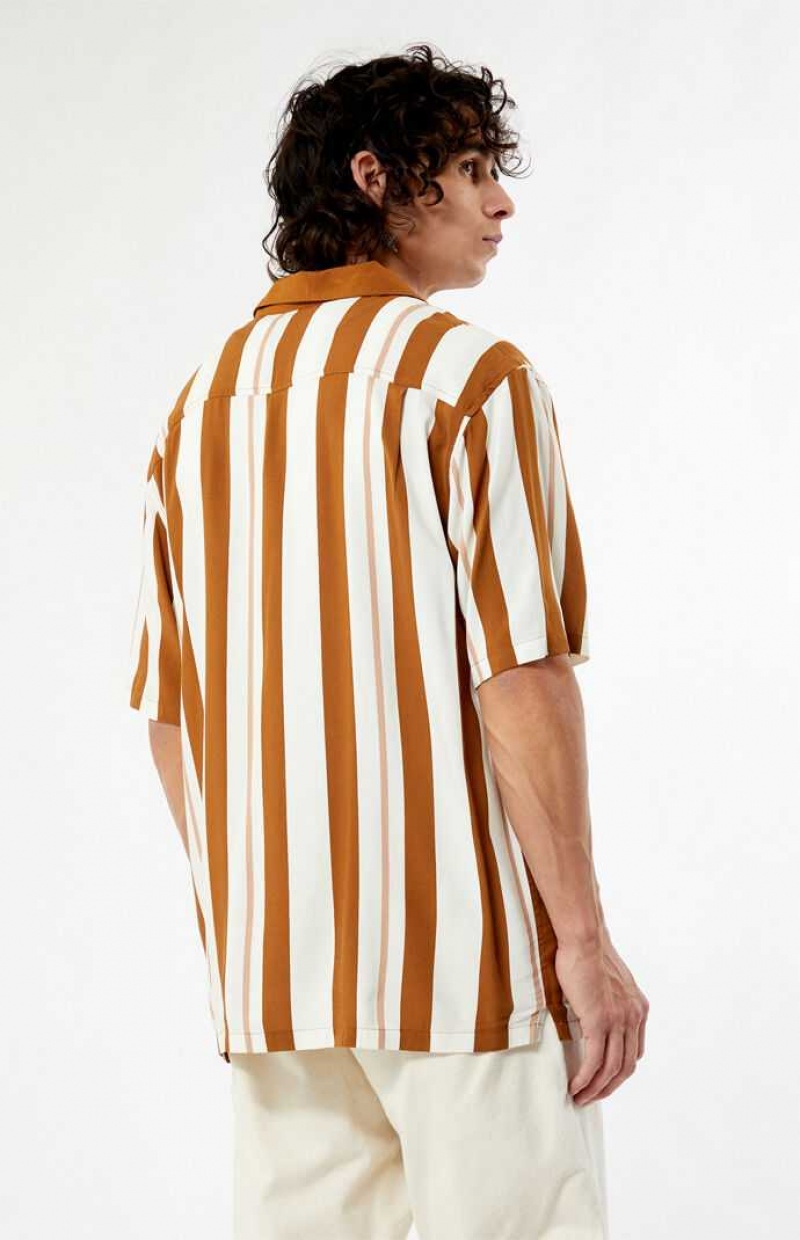 Camisas PacSun Taupe Stripe Camp Hombre Creme Marrones | HEWNI7109