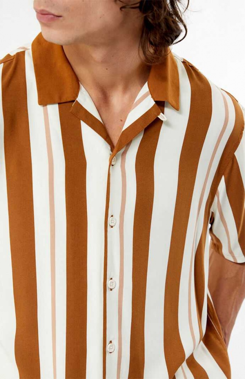 Camisas PacSun Taupe Stripe Camp Hombre Creme Marrones | HEWNI7109