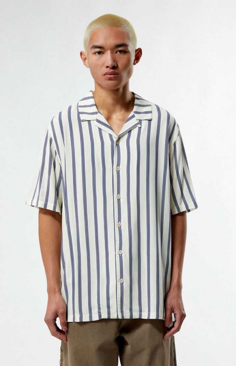 Camisas PacSun Terry Navy Viscose Camp Hombre Blancas Azules | OGJBF5901