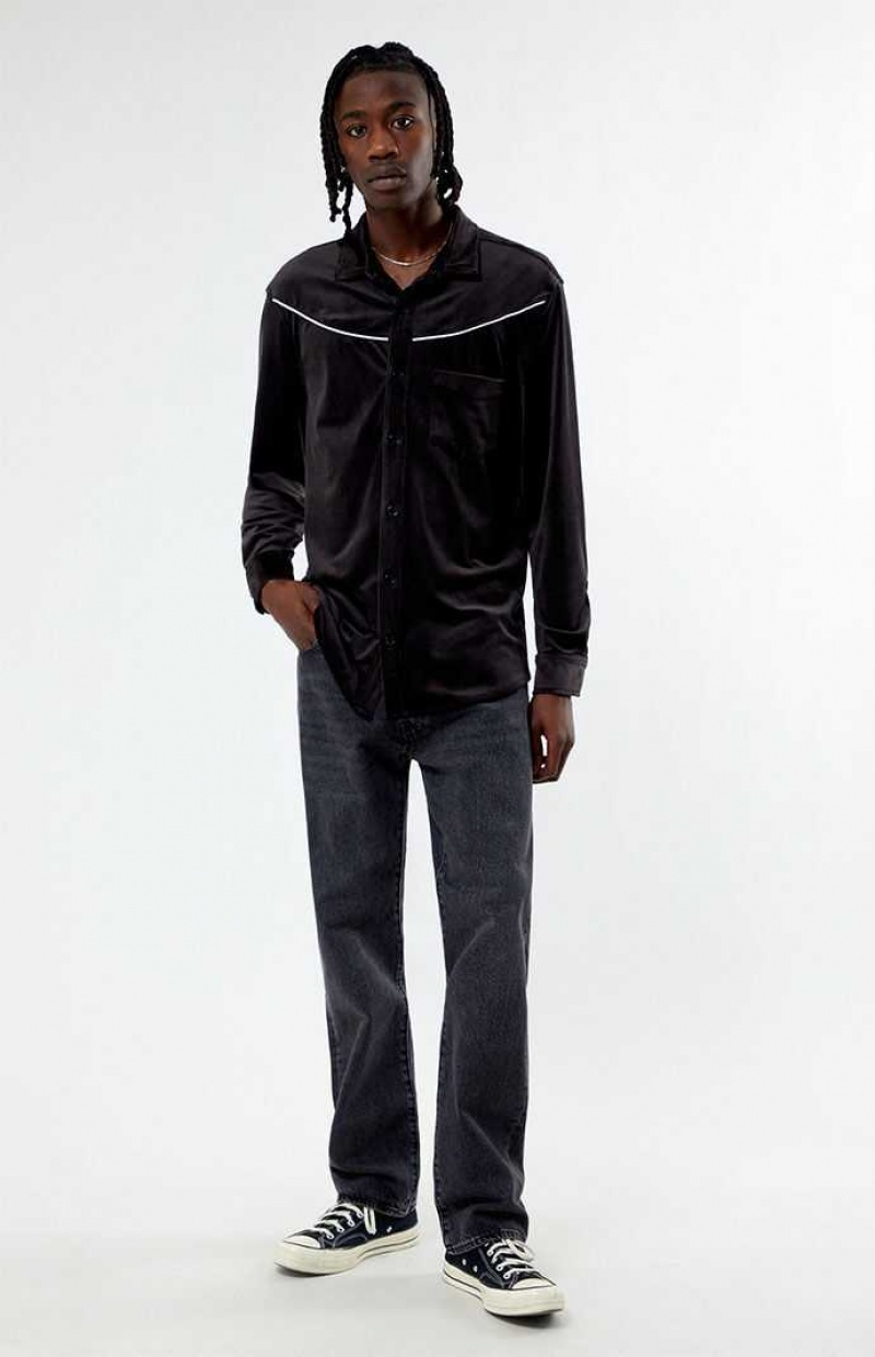 Camisas PacSun Velour Western Button Down Hombre Negras | HTDPI5230