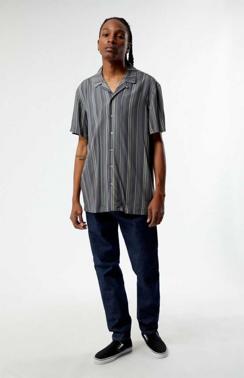 Camisas PacSun Viscose Stripe Camp Hombre Gris | GFAMT8307