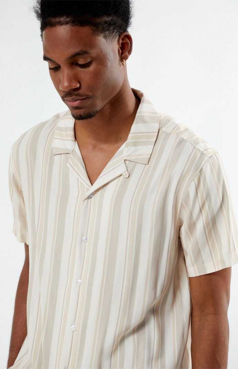 Camisas PacSun Viscose Vertical Stripe Camp Hombre Creme | DFUYB8529