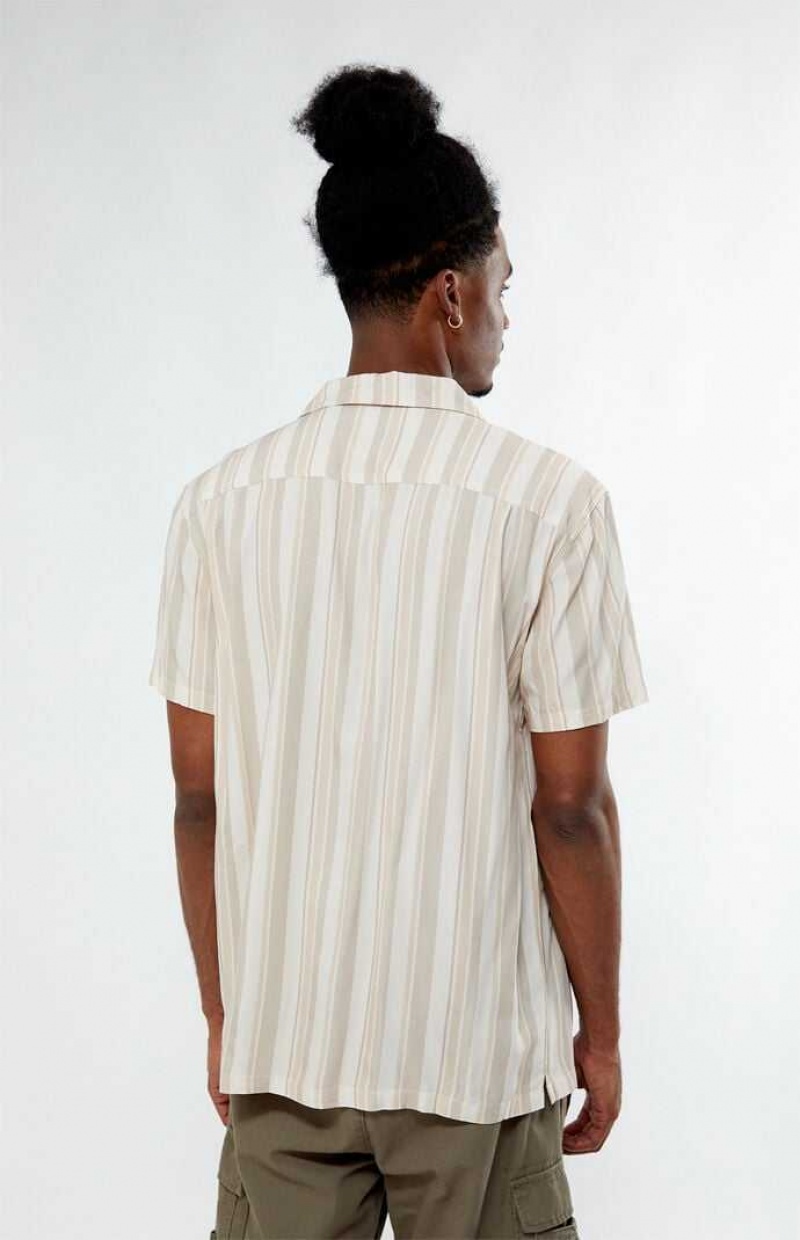 Camisas PacSun Viscose Vertical Stripe Camp Hombre Creme | DFUYB8529