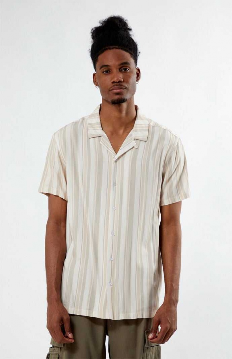 Camisas PacSun Viscose Vertical Stripe Camp Hombre Creme | DFUYB8529