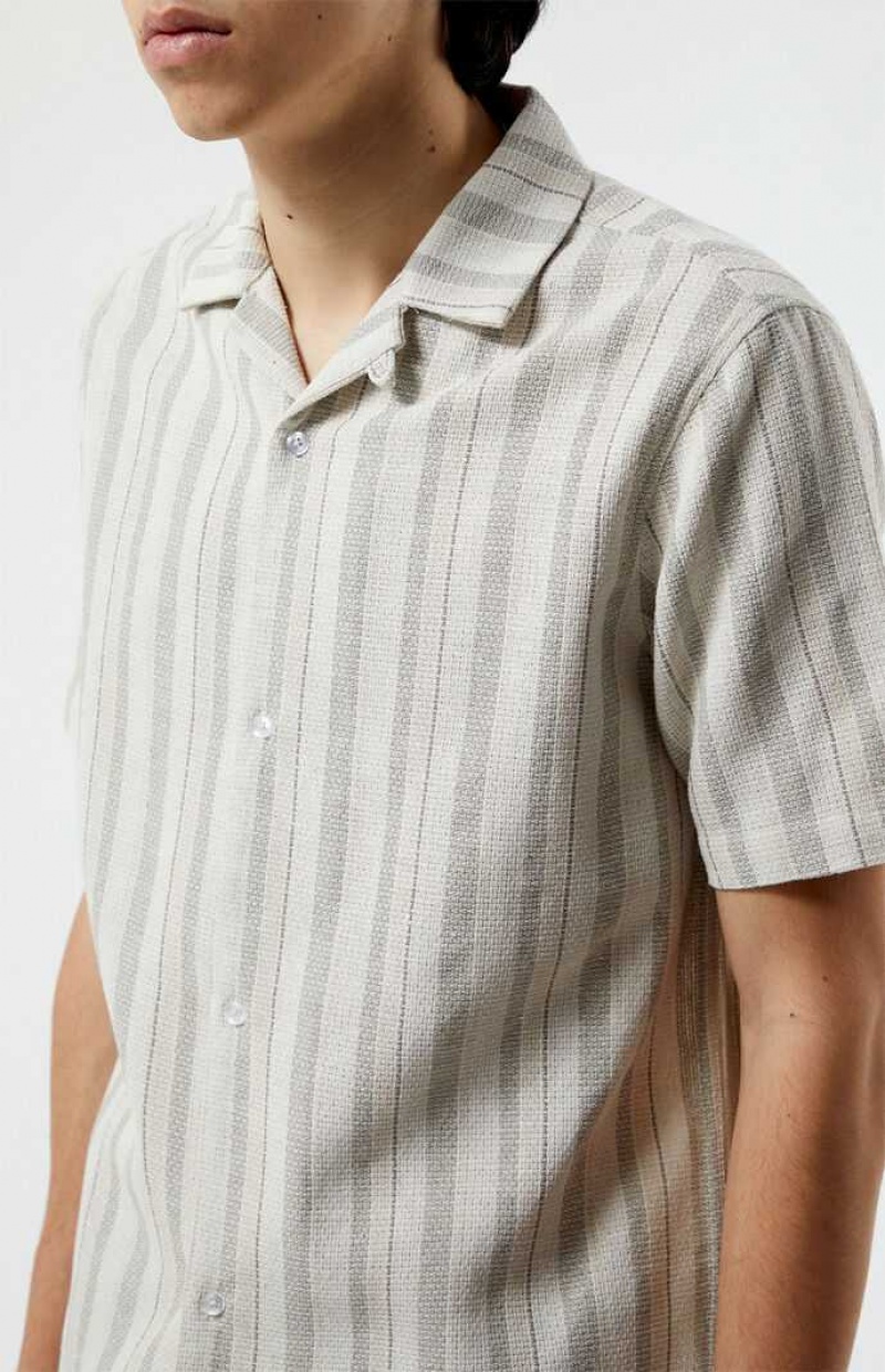 Camisas PacSun Weave Stripe Camp Hombre Creme | GNZOD9284