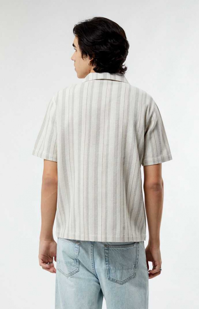 Camisas PacSun Weave Stripe Camp Hombre Creme | GNZOD9284