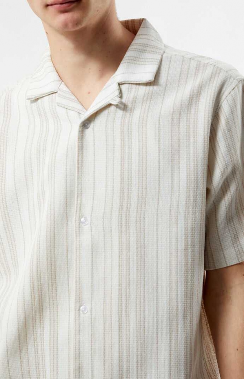 Camisas PacSun Weave Stripe Woven Camp Hombre Creme | WSTEQ3829